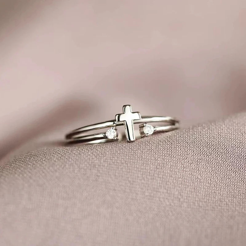 Dainty Cross Sparkle Ring