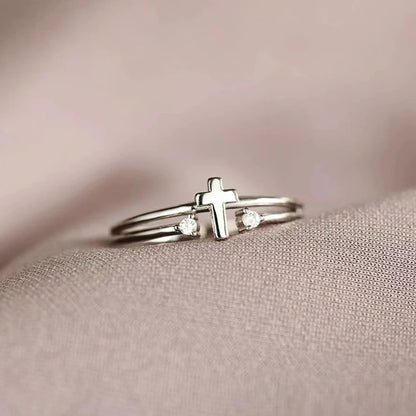 Dainty Cross Sparkle Ring