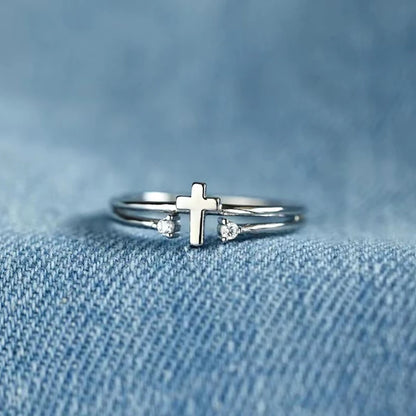 Dainty Cross Sparkle Ring