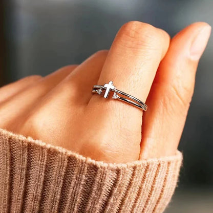 Dainty Cross Sparkle Ring